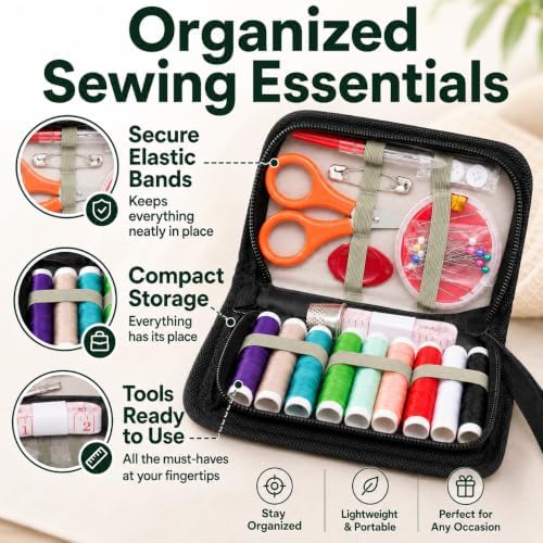 LEIYULY Sewing Kit for Adults, Needle and Thread Kit, Sewing Supplies (45_Black)