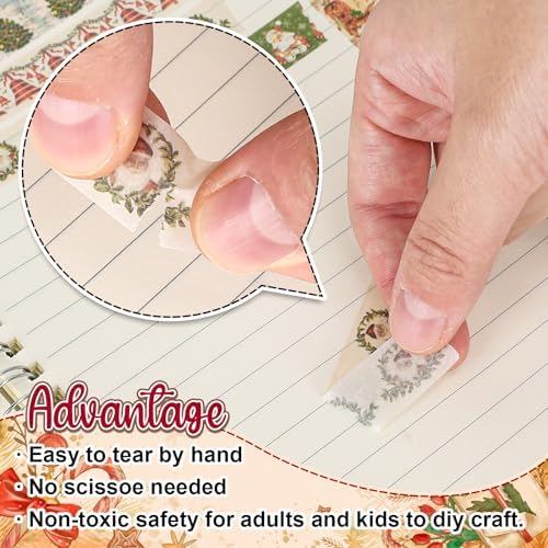 Whaline 12 Rolls Christmas Vintage Washi Tape Santa Claus Snowman Xmas Tree Bell Washi Tape Masking Decorative Party Gift Paper Tape for DIY Craft Scrapbook Decor Party Favor Supplies