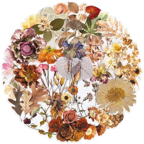 50PCS Withered Plants Stickers, Waterproof Vinyl PET Transparent Vintage Dried Flower Decals for Laptop, Luggage, Skateboard, Phone, Fridge, Trendy Stickers for Teens, Adults, Boys and Girls(withered)