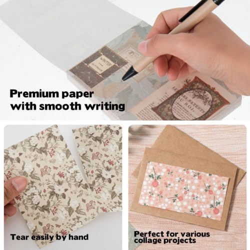 400 Sheets Vintage Scrapbook Paper Assorted, 4 Color Mixed Craft Papers, Premium Special Textured Set, Multipurpose DIY Supplies for Scrapbooking Junk Journaling Handmade Art Projects