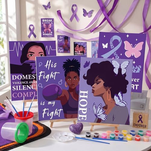 Sherr 140 Pcs 20 Set Pre Drawn Canvas Painting Kit, Anti-Domestic Violence