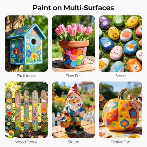 Nicpro 14 Colors Outdoor Acrylic Paint Set, 4oz Waterproof Acrylic Paints | Rich Pigmented Outdoor Paint for Beginners Artists on Rocks, Wood, Garden Statues, Crafts, Pumpkin, with Brushes & Sponge