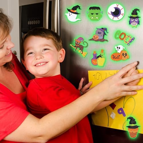 Motipuns 30 Pcs Halloween Diamond Art Magnets Glow in the Dark Diamond Art