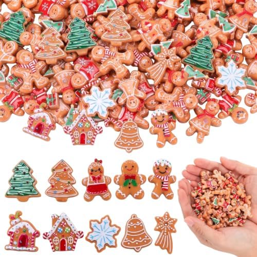 RattanView 120 Pcs Mini Gingerbread Man Charms Resin Gingerbread Man Figurines Ornaments Christmas Tree Hanging Decorations for DIY Craft Supply Xmas Holiday Party Embellishments (Fashion)