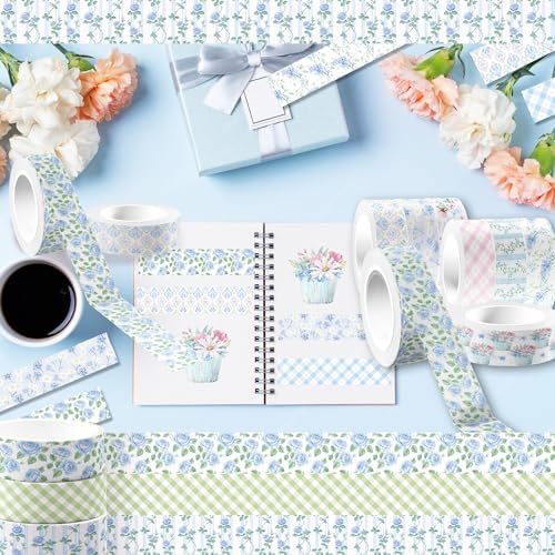 12 Rolls Hydrangea Washi Tape Set, Floral Watercolor Decorative Masking Tape, Pink and Blue Hydrangea Flower Patterns for Spring Arts,Craft Projects, Scrapbook Decoration, Journal Making,Gift Wrapping