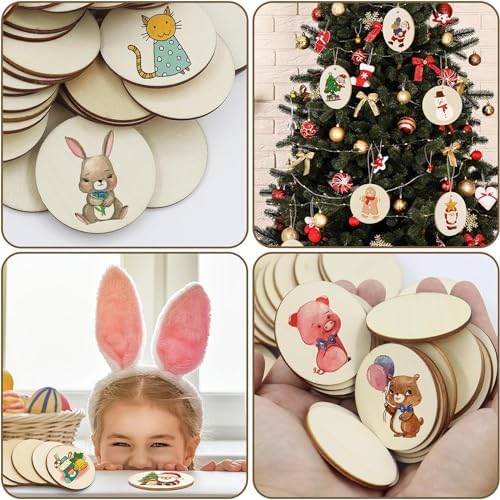 120 Pcs Unfinished Wood Circle Coins, 2 Inch Natural Wood Slices, Disc Blank Natural Ornaments for Decoration DIY Craft Art Supplies (Round 2 x 2 x 0.12 inches)