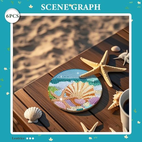 Leatrice 6 pcs Diamond Art Coasters Small Diamond Painting Kits for Adults