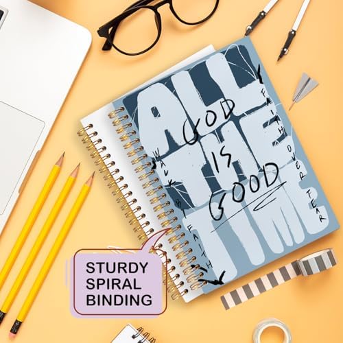 Yhtrg Blue Christian Spiral Notebooks, God Is Good All the Time Bible Journal Notebook, Bible Jesus Notebook for Note Taking, Christian Gifts for Women Men, 5.5x8.3 Inch