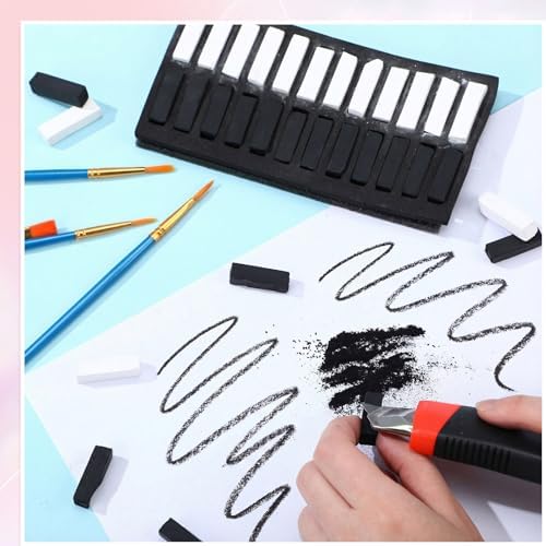 Watersay 24 Pcs Soft Pastel Drawing Chalk Set Square Sketch Chalk Non-toxic Artist Pastel Sticks for Professional Artists and Art Lovers(30 x 8 x 8 mm,Black,White)