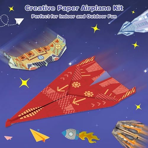 LEERYOUQU Kids Paper Airplane Kit, Creative Paper Airplane Book with 16 Classic Designs & 32 Planes Sheets, Origami Airplanes Kit for Kids Ages 8-12 +(New English Instructions)