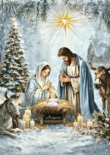 LKHMVCA Nativity Diamond Art Kits for Adults, 5D Diamond Painting Kits for Adults Beginners, DIY Full Round Drill Diamond Dot Painting Gem Art Kits for Adult, Home Wall Decor 11.8x15.7 Inch