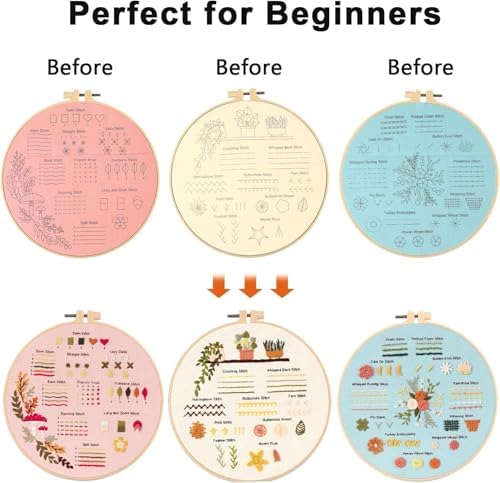 FEIYUENO 3 Pack Embroidery Sampler Kit for Beginners Adults (Plant)