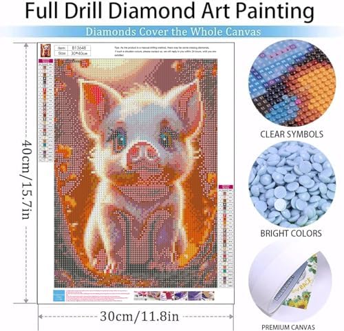 Lophomie Diamond Art Kits for Adults, 5D Pig Diamond Painting Kits 12x16 in