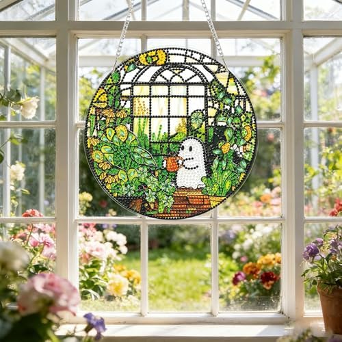 CRZMODE Ghost Diamond Art Hanging Kit for Adults, Ghost Pendant Diamonds Painting Art Kit, Special Crystal Diamond Art Painting Pendant Ornament, Craft Gift for Women Home Window Decor