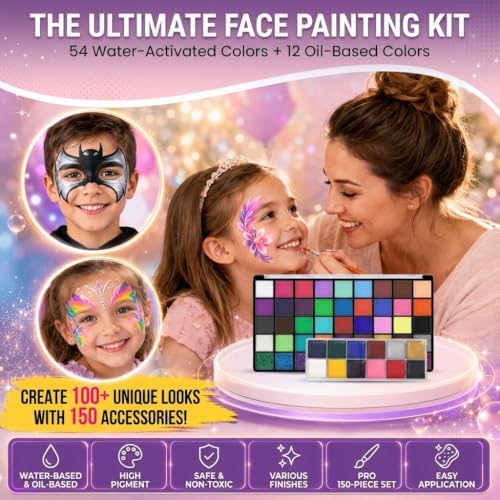 66 Color Face Painting Kit, Water Activated + Oil Face Body Paint Palette