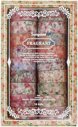 18 Rolls Blossom Washi Tape Set Floral Arts Adhesive Tapes Flowers Garden Decorative Masking Tape Sets for Craft, Kids, Scrapbook, DIY, Gift Wrapping (Blossom Festival)