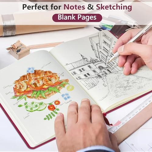 Blank Journal Notebook 5.9"×8.5", Leather Sketchbook,160 Pages Sketch book | A5 Sketchbook for Drawing, 100 Gsm Plain Paper, Writing Journal for Men Women, Hardcover Notebook for School Work Travel Art