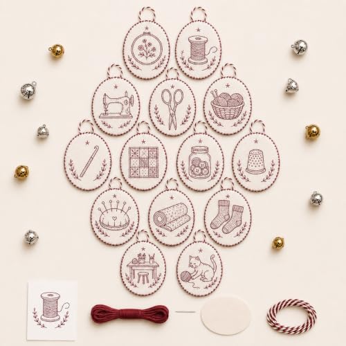 Beginner-Friendly DIY Heirloom Oval Embroidery Ornament Kit Collection, Christmas Embroidery Kit, Threads & Tools, Complete Craft Kits for Adults, Xmas Tree Hanging Decor (Sewing)