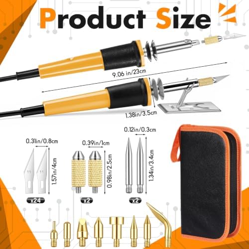 Honoson 42 Pieces Electric Hot Knife Cutter Tool, 24 Pieces Blades, 2 Blade Holders, 2 Chuck Sleeves, Metal Stand Hot Carving Knife for Cutting Carving Soft Thin Foam Cloth Stencil (Yelllow)