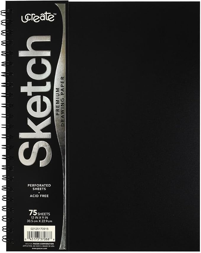 UCreate Poly Cover Sketch Book, Heavyweight, 9" x 12", Black, 75 Sheets | Supports classroom learning, crafts and creative activities
