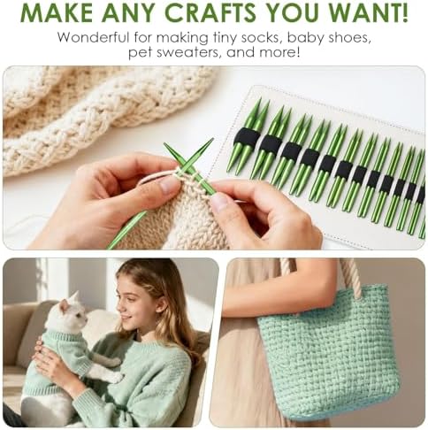 Interchangeable Circular Knitting Needles Set Premium Aluminum Knitting Kit 13 Pairs of 4 Inch with 4 Cables, Accessories and Storage Bag Green