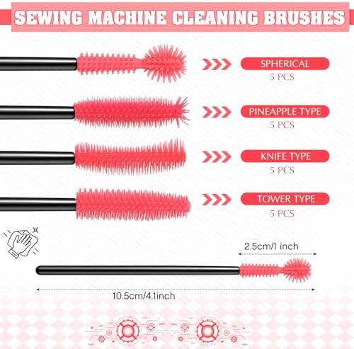 20 Pcs Sewing Machine Cleaning Brushes Reusable Silicone Cleaner,Black, Bright Pink