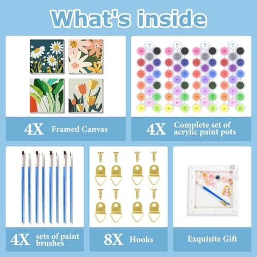 4 Pack Framed Paint By Numbers Kit for Adults Flowers Paint By Number Kits