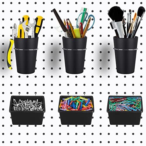 Kuhome 6 Sets Pegboard Bins with Hooks - Pegboard Organizer for Accessories, Tools, Storage - Office, Workshop, Garage - Black
