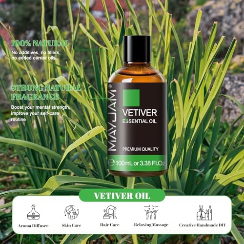 MAYJAM Vetiver Essential Oil for Diffuser Soap Candle Making, 3.38FL.OZ