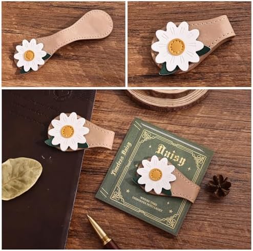 2PCS Vintage Magnetic Leather Bookmark, Leather Magnetic Bookmarks for Women, Magnetic PU Bookmarks Clip Book Accessories, Daisy & Tulip