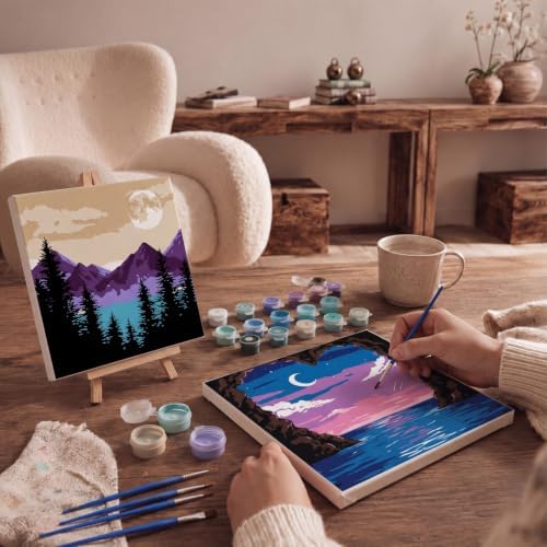 Patelai 12 Pack Landscape Paint by Numbers Kit for Adults Beginner, 8 x 8''