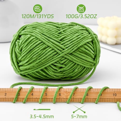Deep Sea Green Soft Chenille Yarn for Crocheting, Fluffy Chunky Crochet Yarn for Baby Blanket, (3.52oz/131yds) Fuzzy Velvet Yarn for Amigurumi&DIY Puzzle、Crafts、Scarf