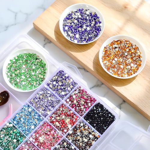 18000Pcs Resin Rhinestones for Bedazzling, Multicolor 3mm Flatback Gems, Bedazzler Kit with 2Pcs 10ml B7000 Jewelry Glue for Crafts, Shoes & Nail Art
