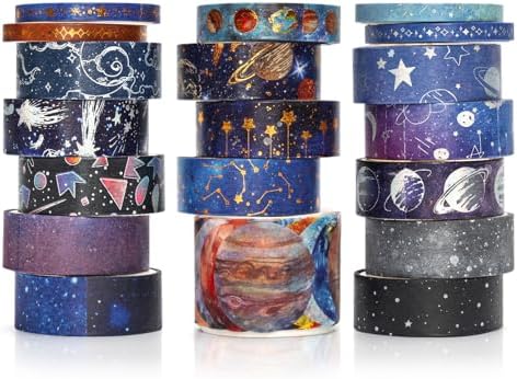 Starry Sky Washi Tape, 19 Rolls Aesthetic Decorative Foil Masking Tape Set with Gift Box, Decorative Tape for Bullet Journal, DIY Craft, Scrapbook Supplies