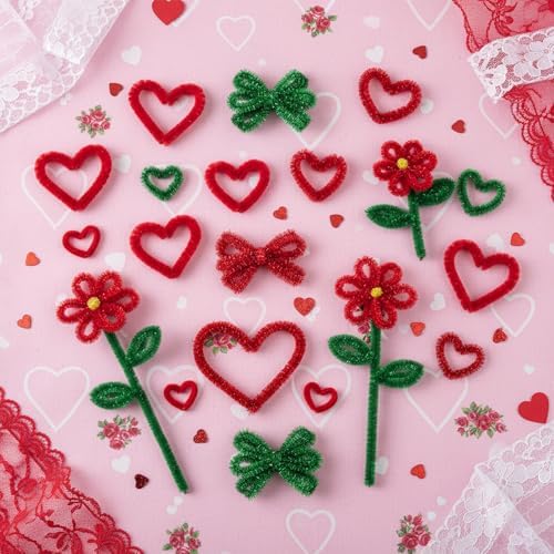 Caydo 200 Pieces Glitter Pipe Cleaners, Red and Green