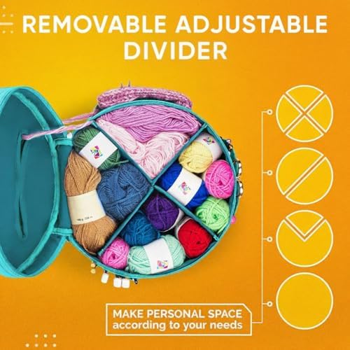 CRAFTISS Crochet Bag Organizer & Yarn Storage Bag, Knitting Bag and Yarn Holder with Removable Divider, Holds Skeins, Hooks, Needles & Accessories, Crochet Gifts for Women (Turquoise)