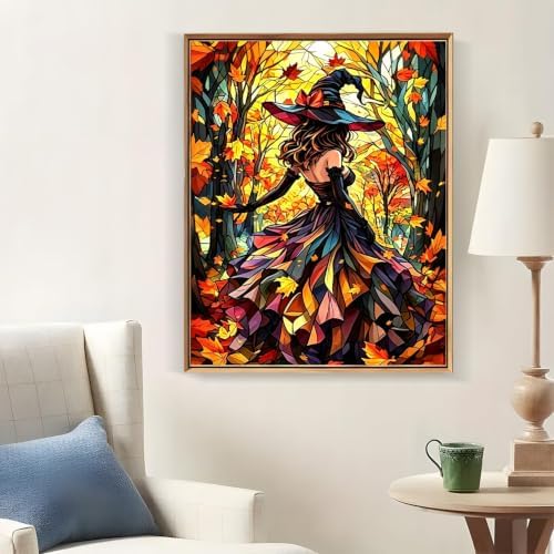 Halloween Stained Glass Witch Paint by Numbers Kit for Adults 16 X 20 Inch