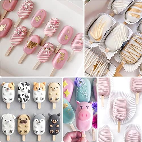 Sakolla 3 Pack 4 Cavity Popsicle Silicone Molds with 100 Pcs Wooden Sticks