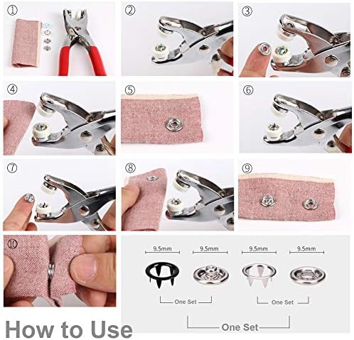 EuTengHao 804Pcs Snap Fasteners Tool Kit Hollow and Solid Metal Prong Snaps Buttons with Setting Tool for Clothing Crafting Sewing,Leather Snaps Buttons for Jeans Wears Bags(200 Sets,10 Colors,9,5mm)