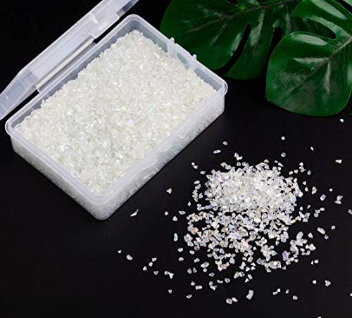 Crushed Glass Irregular Metallic Chips Sprinkles Chunky Glitter Transparency AB 100g 2-4mm for Nail Arts Craft DIY Vase Filler Epoxy Resin Mold Jewelry Making Decoration (Transparency AB, 2-4mm)