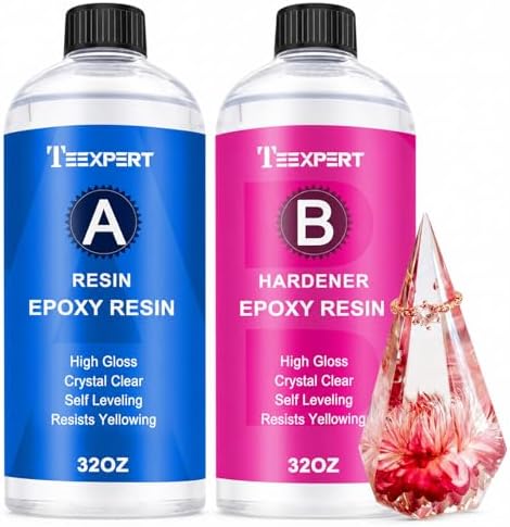 Teexpert Epoxy Resin Crystal Clear: 64OZ Epoxy Resin kit Fast Curing Heat Resistant for Casting Coating Art DIY Craft Jewelry Wood Table Top Flower Preservation- 2 Part(32OZ Resin and 32OZ Hardener)