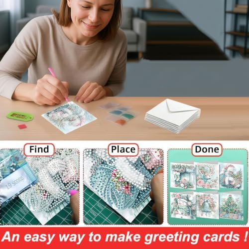 LSQFS DDGYP 6Pcs Christmas Diamond Painting Paper Cards Kit with Envelopes