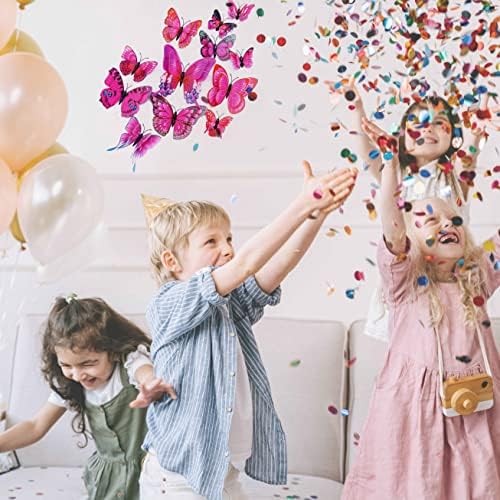 OPSEAM 3D Butterfly Wall Decor Butterfly Decorations Stickers with Magnets | 24 PCS Purple&red,12 Styles Double Layer Butterfly for Classroom Decoration,Locker Refrigerator, Reusable,Waterproof