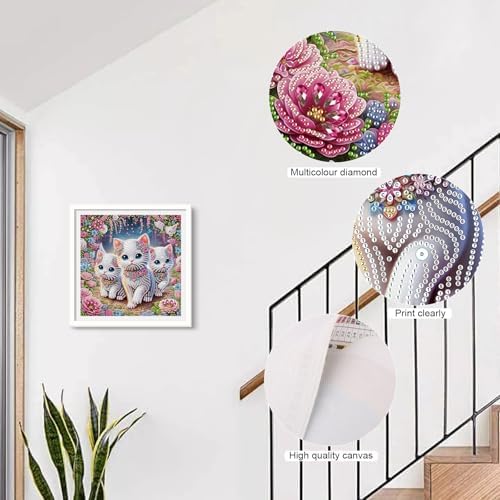 AiYuanzsh DIY Diamond Art Painting Kits for Adults, 5D Special Shape Crystal Rhinestone Diamond Art Kits for Beginners, for Home Wall Decoration Gift 12x12 inch, Cute Cats