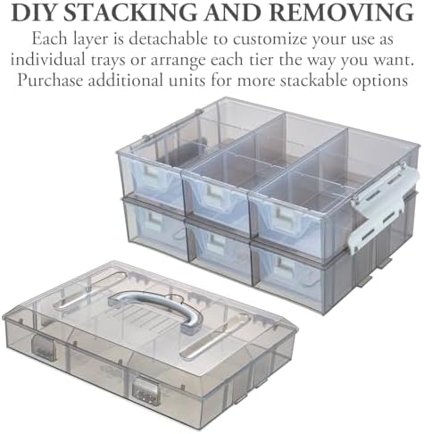 MyGift Smoke Gray Craft Storage Organizer Case, 24 Compartments & 6 Drawers