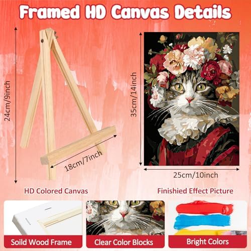 MAXBYE Framed Paint by Numbers Kits for Adults Beginners with Wooden Easel, Queen Cat Art Kit Crafts with Frame, DIY Canvas by Numbers for Gift Home Wall Decor10×14 in