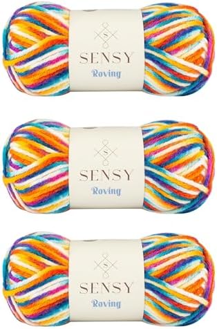 3 Skeins of Sensy Roving Multi Color Yarn, 3.5 oz, 132 Yards, Gauge 5 Bulky (Carnaval)