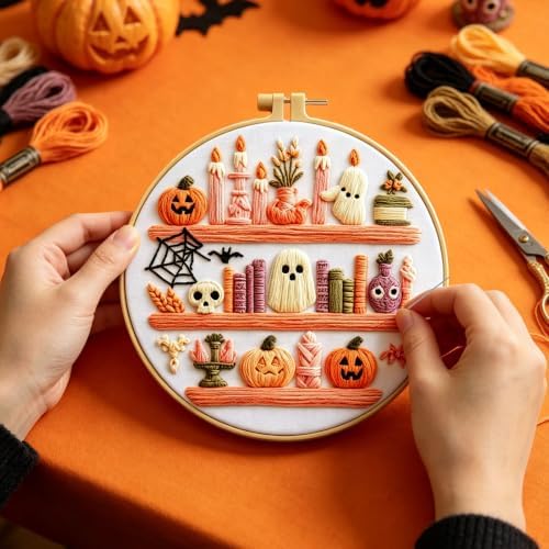 RUIQLXHANG Halloween Ghost Reading Embroidery Kit for Beginners