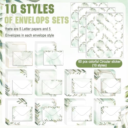 TaoBary 160 Pcs Eucalyptus Stationery Paper and Envelopes Set