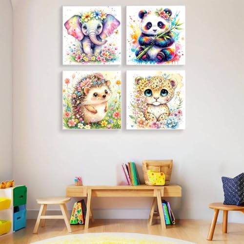 bleihum 4 Pack Paint by Numbers Kit for Kids with Frame Wooden Easel | Animal Paint by Number Kids Ages 8 12, Easy Animals Panda Elephant Acrylic Painting for Boys Girls Home Decor 8x8Inch